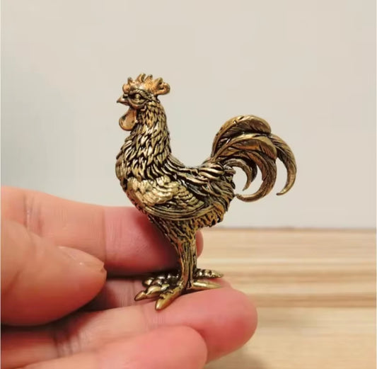 Vintage-Style Golden Rooster Figurine – Miniature Farmhouse Decor
